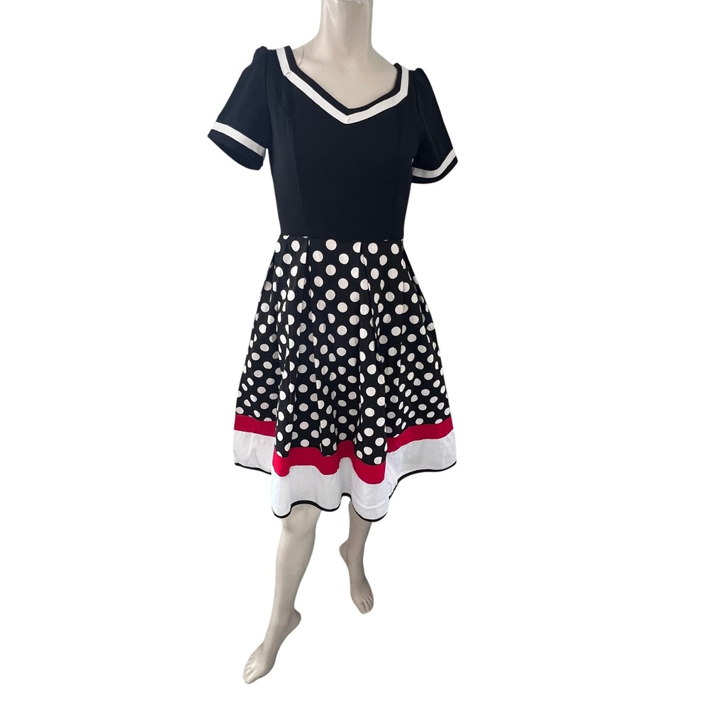 Polka Dot Dress Fit and Flare 50's Sailor Style Swing Party Dance Dress S Fun